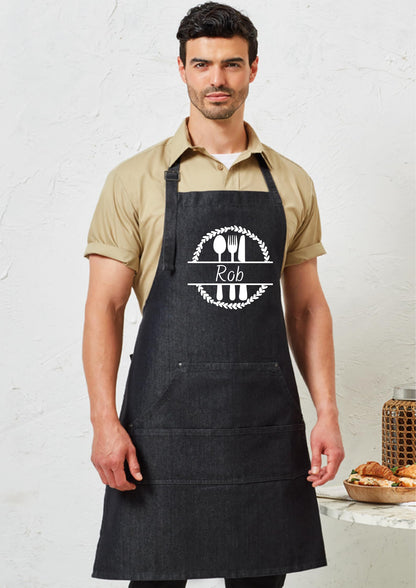 Personalized Denim Cooking Apron, Adjustable Neck Strap, 4 Pockets, add your photo or logo