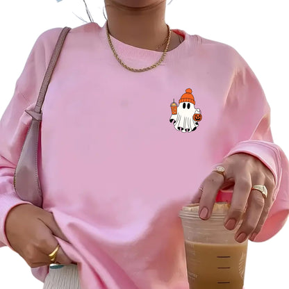 Be Buz Spooky Season Ghost Sweatshirt Halloween Pocket Size Ghost Pullover Unisex Sweatshirt October Crewneck - Top Tee