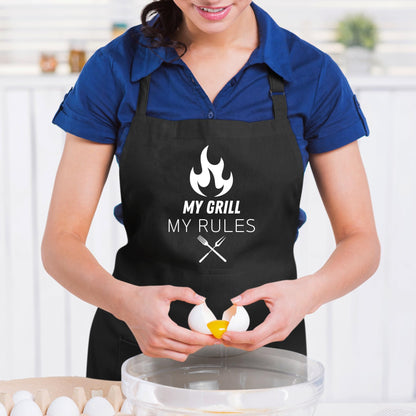 My Grill My Rules Funny Aprons for men Printed Apron Gift for Her Chef Apron Kitchen Apron BBQ Apron Gift Baking Apron Father Day Gift