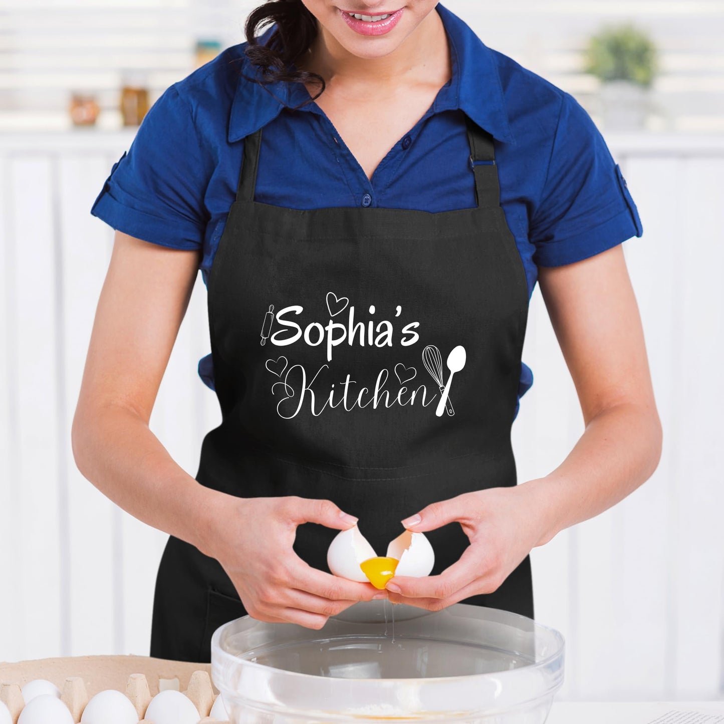 Personalized Name Kitchen Apron - Custom Chef Apron with Adjustable Straps and Two Pockets gift for him her Apron for Cooking, Baking and BBQ