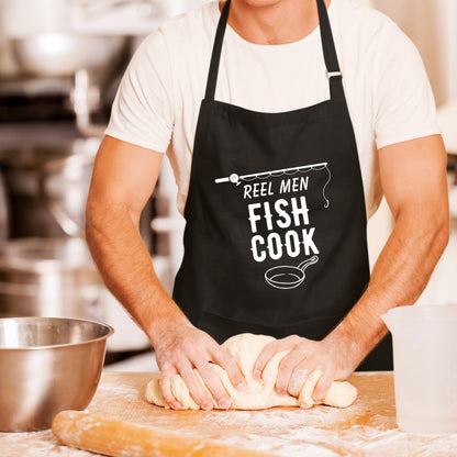 Reel Men Fish Cook Funny Aprons for men Printed Apron Gift for Her Chef Apron Kitchen Apron BBQ Apron Gift Baking Apron Father Day Gift