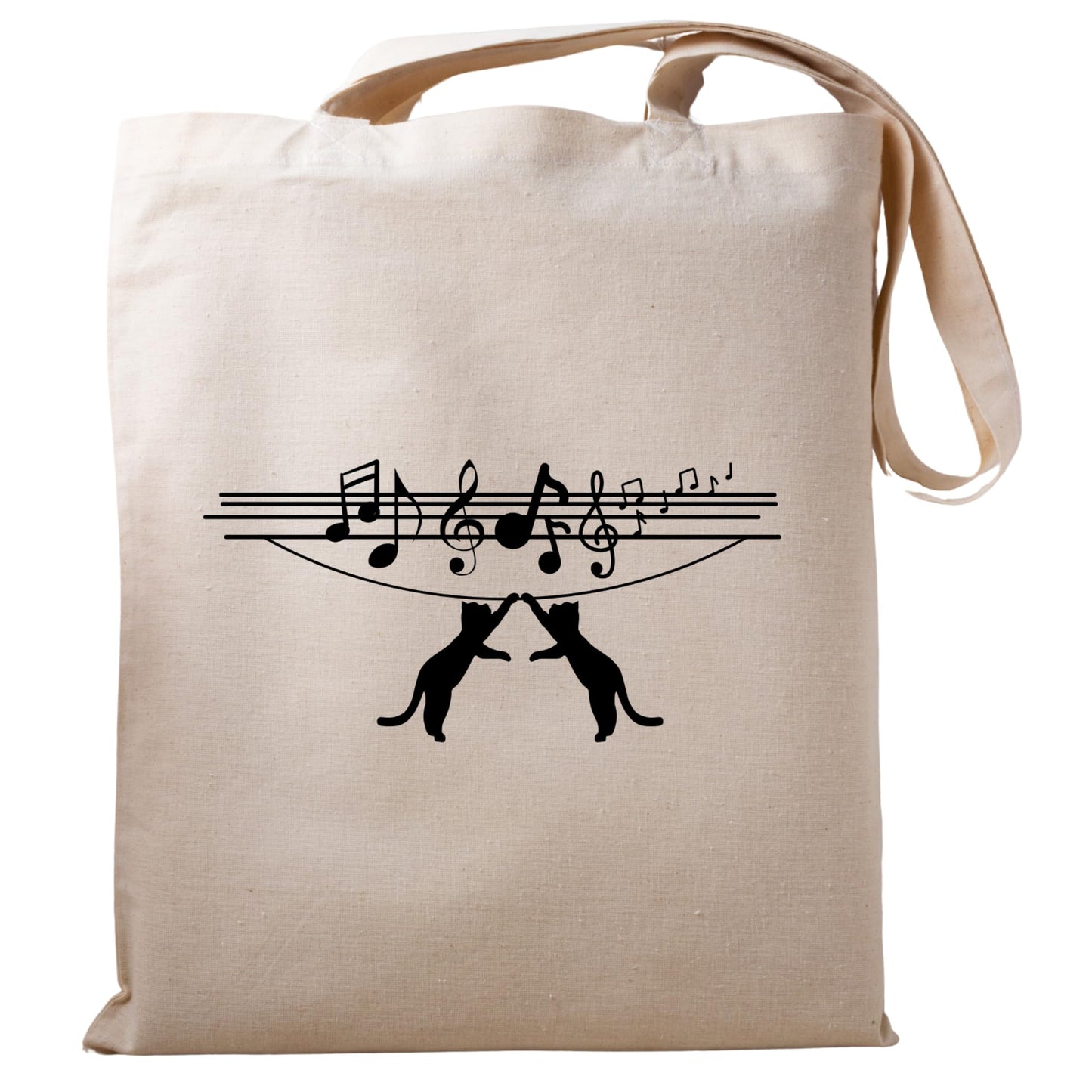 Be Buz Cat Hanged with Music Wave Tote Bag Bag for Cat Lovers and Music Enthusiasts Trendy Music Wave Design Reusable Casual Cotton Bag for Work Shopping Travel