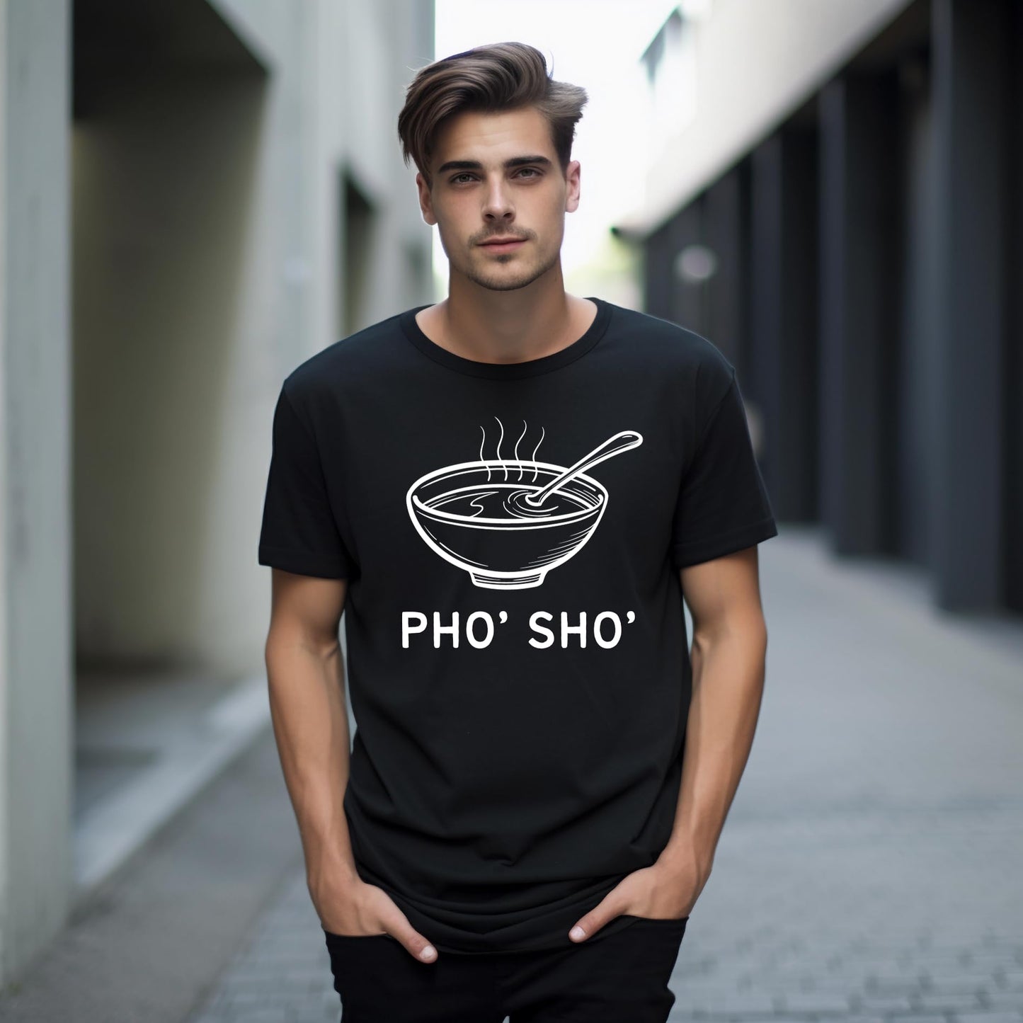Pho, Sho Food Lover Funny Printed Black Adults Unisex Men Women Summer Winter Cotton Crew Neck Casual T-Shirt - Top Tee