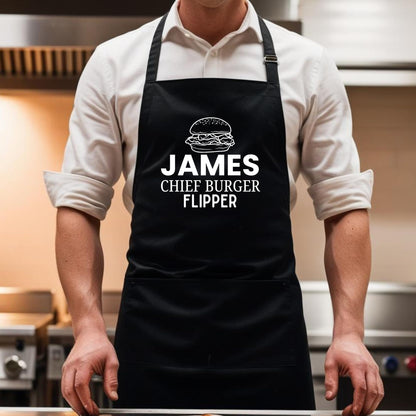 Custom Chief Burger Flipper Apron Kitchen Apron Gift for Him Her Aprons for Mens Dad Apron Chef Apron Kitchen Apron BBQ Apron Father Day Gift Black Apron