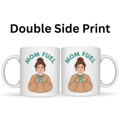 Be Buz Mom Fuel Coffee Mug - Cute Mother’s Illustration Ceramic Tea Cup, 11oz White Mug, Perfect Birthday, Mother's Day or New Mom Gift