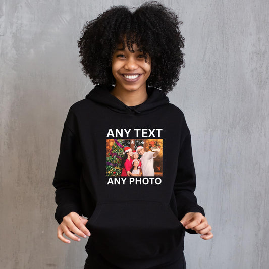 Personalised Hoodies for Women Men Unisex Any Name Text Logo Picture Custom hoody Bride Bridal Party Gift Comapny logo Jumper Black