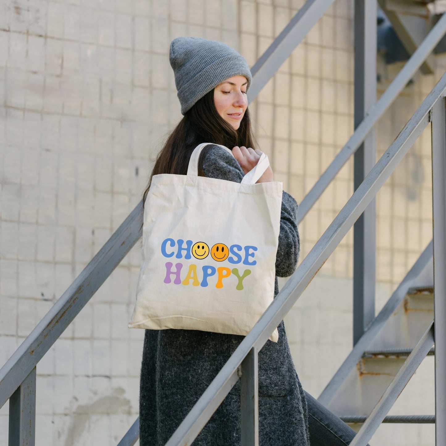 Be Buz Choose Happy Tote Bag Inspirational and Stylish Bag for Spreading Positivity Everywhere You Go Reusable Casual Bag for Work Shopping Travel