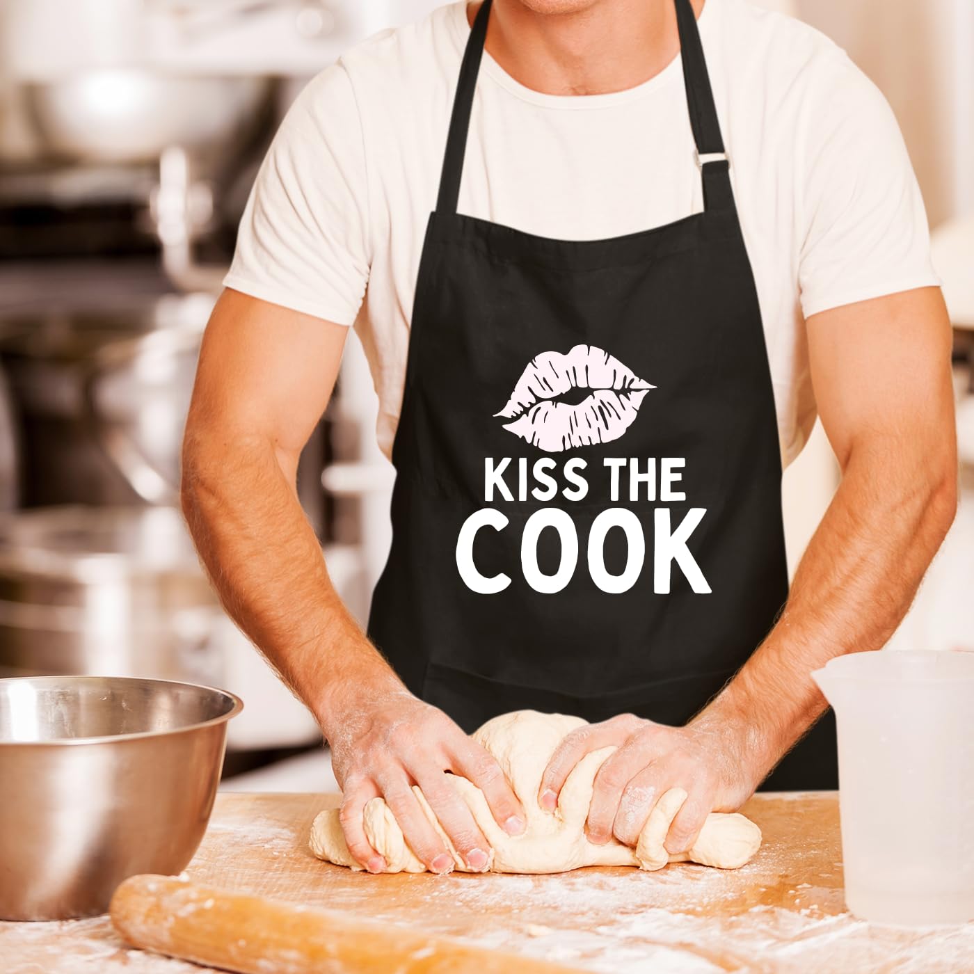 Kiss The Cook Funny Aprons for men Printed Apron Gift for Her Chef Apron Kitchen Apron BBQ Apron Gift Baking Apron Father Day Gift