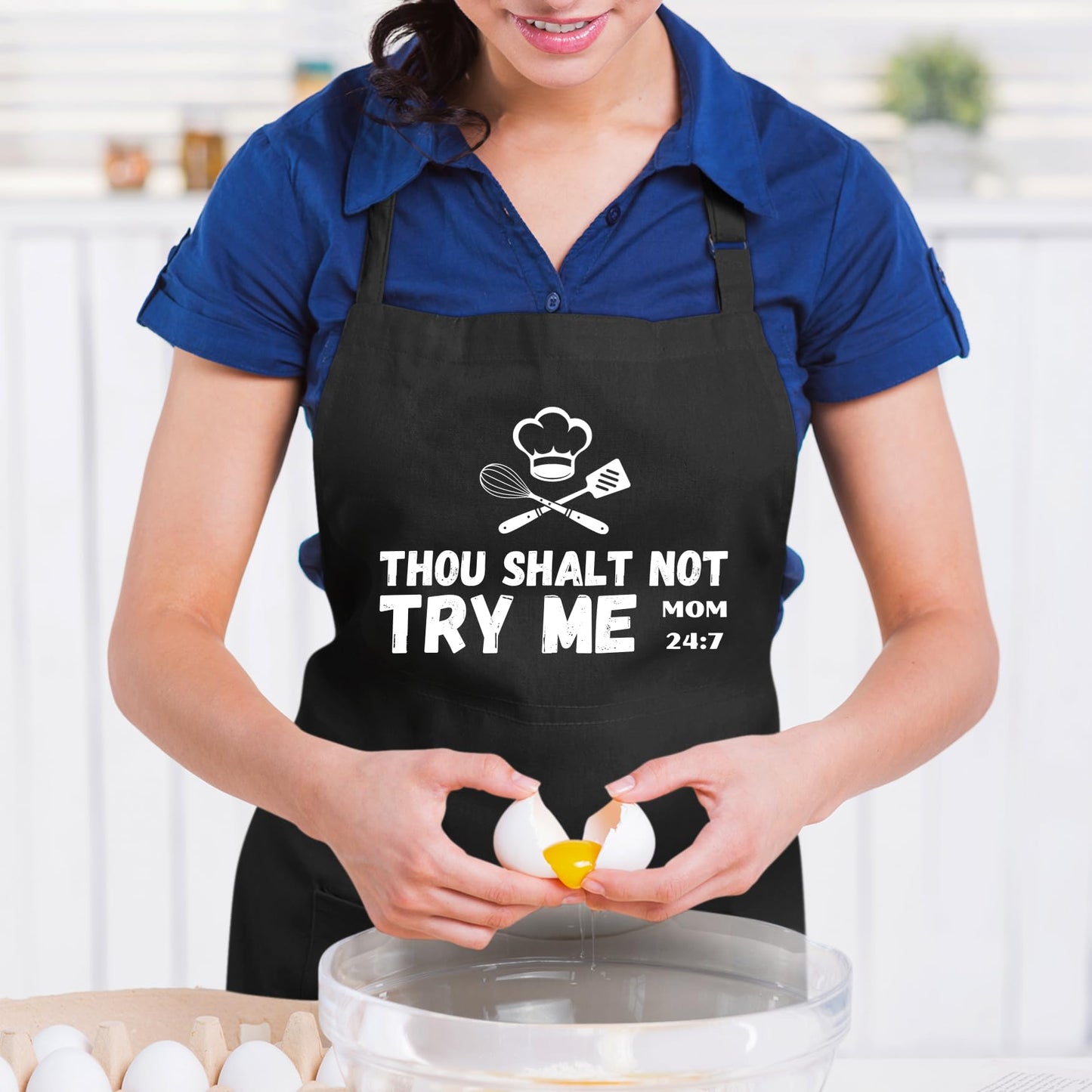 Thou Shalt Not Try Me Mom Funny Aprons for men Printed Apron Gift for Her Chef Apron Kitchen Apron BBQ Apron Gift Baking Apron Father Day Gift