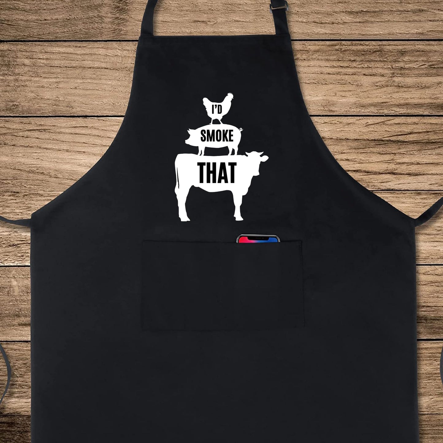 I'd Smoke That BBQ Apron for Grilling Enthusiasts Funny and Durable Grilling Apron for Men and Women Adjustable Heat-Resistant and Perfect for Barbecue Smoking, and Cooking
