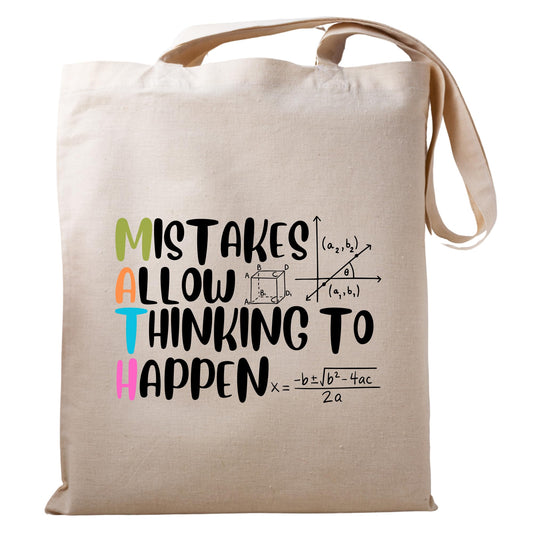 Mistakes Allow Thinking to Happen Tote Bag - Geometry Design Funny Math Lover Tote Bag funny tote bag Reusable Bag for Teachers, Students, and Math Enthusiasts