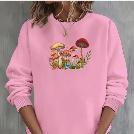 Be Buz Mushroom Wildflower Sweatshirt Cottagecore Botanical Crewneck for Women Vintage Floral Mushroom Pullover Aesthetic Nature Lover Shirt