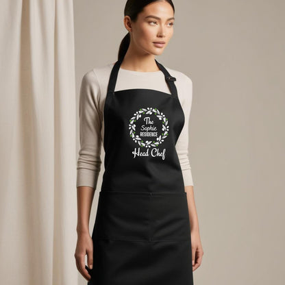 Custom Head Chef Apron Personalised Chef Grill Apron Gift for Him Her for Mens and Womens Dad Kitchen BBQ Father Day Gift Black Apron