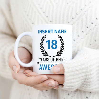 18Th Birthday Gift for Her Personalized 18 Years of Being Awesome Mug Custom Name Coffee Cup Funny Gift for Old Girl Birthday Present for Women