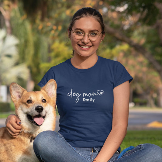 Be Buz Custom Dog Mom T-Shirt Personalized Women's Shirt Pet Lover Women's Graphic Birthday Gift for Her