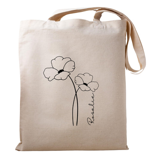 Personalised Name Tote Bag with Flower Design Custom Tote Bag for Women Stylish Natural Cotton Tote Bag Gift for Birthdays, Weddings, and Special Occasions