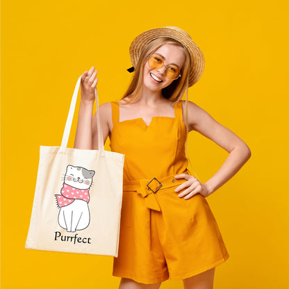 Be Buz Purrfect Charming Cat Tote Bag Adorable and Stylish Bag for Cat Lovers Reusable Casual Bag for Work Shopping Travel