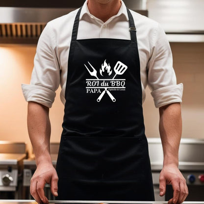Roi du BBQ Papa Custom Name Aprons for Mens Dad Aprons Gift for Him Chef Apron Personalised Apron Kitchen Apron BBQ Apron Grill Apron Father Day Gift Black Apron
