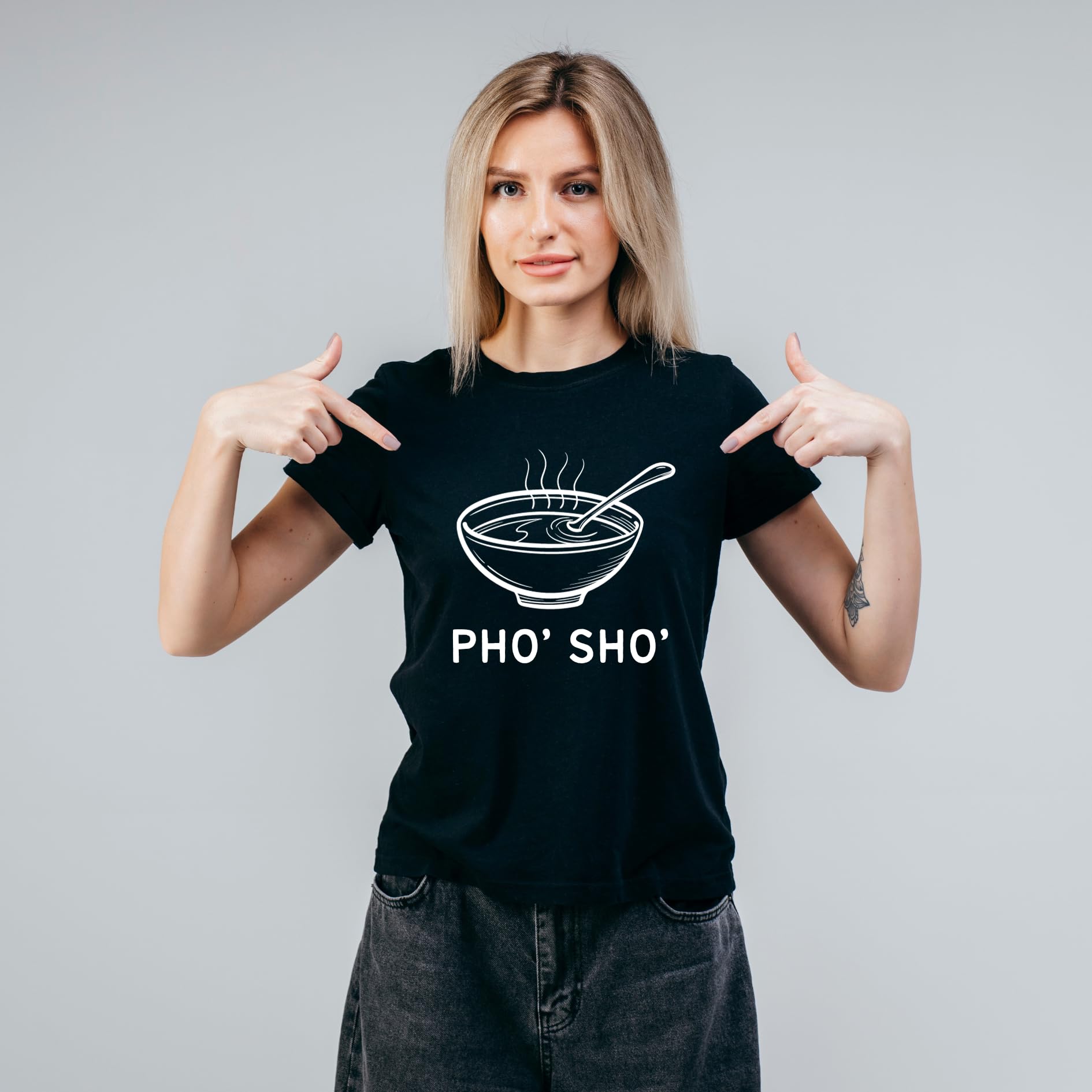 Pho, Sho Food Lover Funny Printed Black Adults Unisex Men Women Summer Winter Cotton Crew Neck Casual T-Shirt - Top Tee