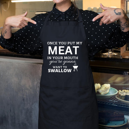 Be Buz Once you put my Meat Funny Aprons for women's Novelty Chef Kitchen Aprons for Men BBQ Housewarming Gift for Him Her Cooking Baking