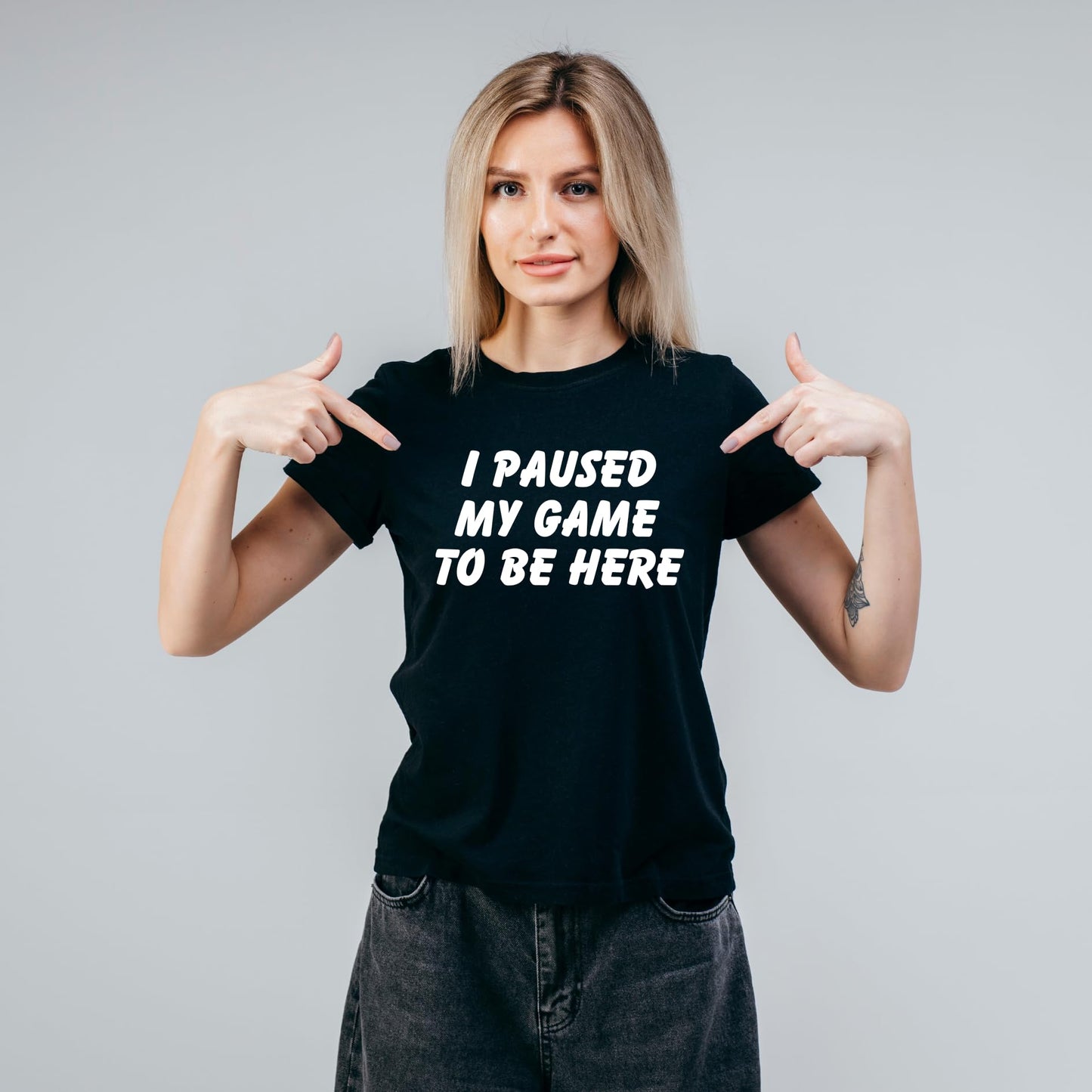 I Paused My Game to Be Here Funny Printed Black Adults Unisex Men Women Summer Winter Cotton Crew Neck Casual T-Shirt - Top Tee