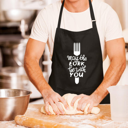 May The Fork Be With You Funny Aprons for men Printed Apron Gift for Her Chef Apron Kitchen Apron BBQ Apron Gift Baking Apron Father Day Gift