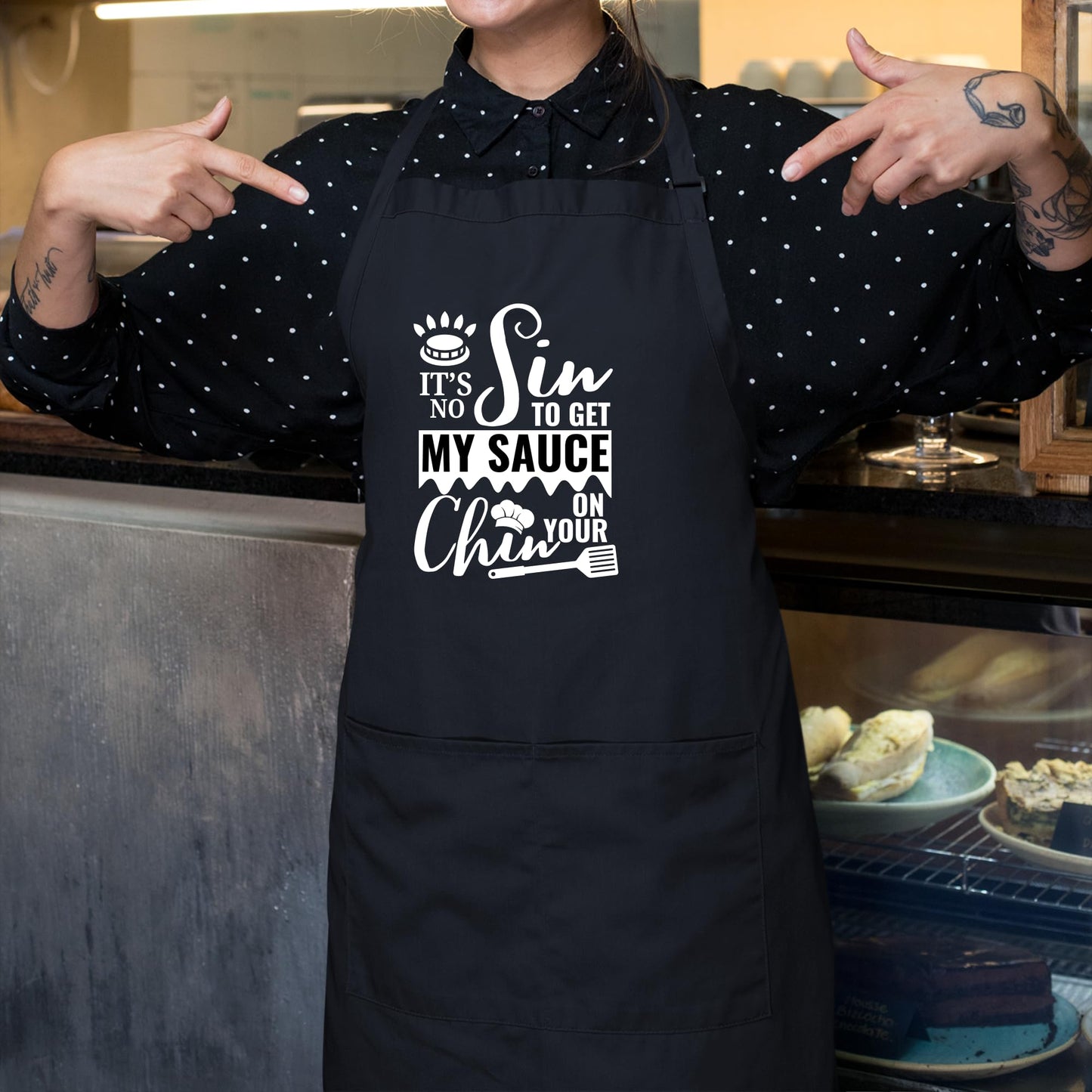 It's No Sin To Get My Sause On Your Chin Funny Aprons for Women Printed Apron Gift for Her Chef Apron Kitchen Apron BBQ Apron Gift Baking Apron Father Day Gift