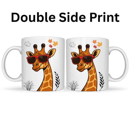 Funny Giraffe Coffee Mug with Sunglasses, White Ceramic, 325ml Capacity Cup for Men and Women Mug Gift for Animal Lovers, Mom, Dad, Christmas, New Year