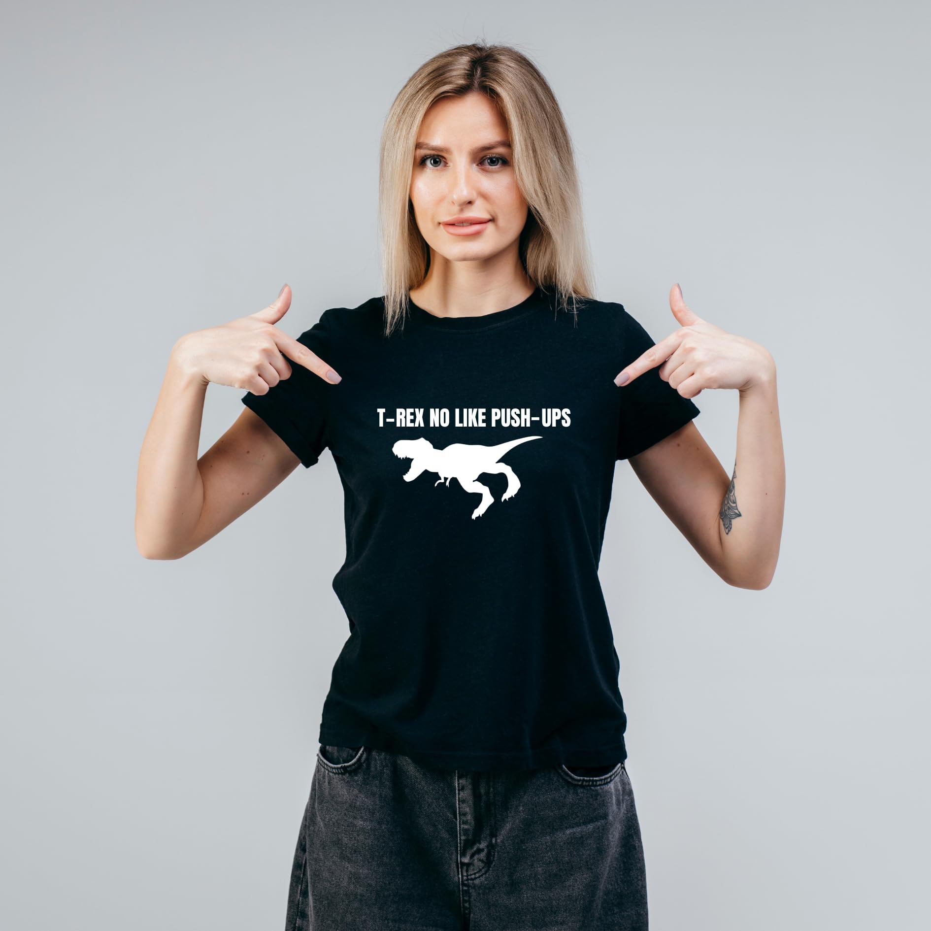 T-Rex No Like Push-Ups - Funny Dinosaur T-Shirt - Top Tee