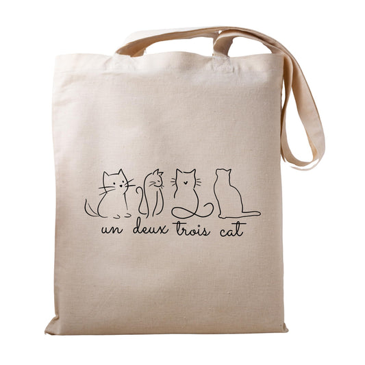 Un Deux Trois Cat Natural Tote Bag – Eco-friendly Cotton Bag for Shopping Travel and Daily Use Gift for Cat Lovers Shopping Reusable Bag