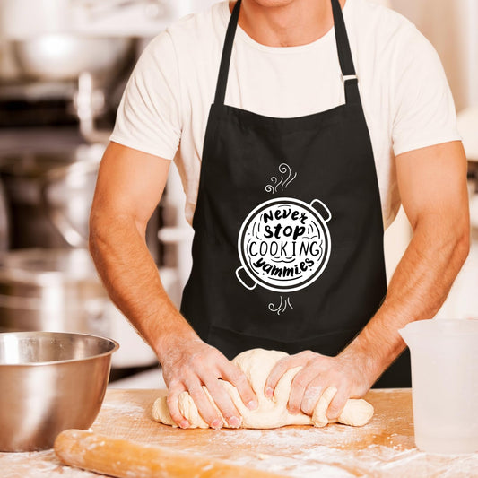 Never Stop Cooking Yammies Funny Aprons for men Printed Apron Gift for Her Chef Apron Kitchen Apron BBQ Apron Gift Baking Apron Father Day Gift