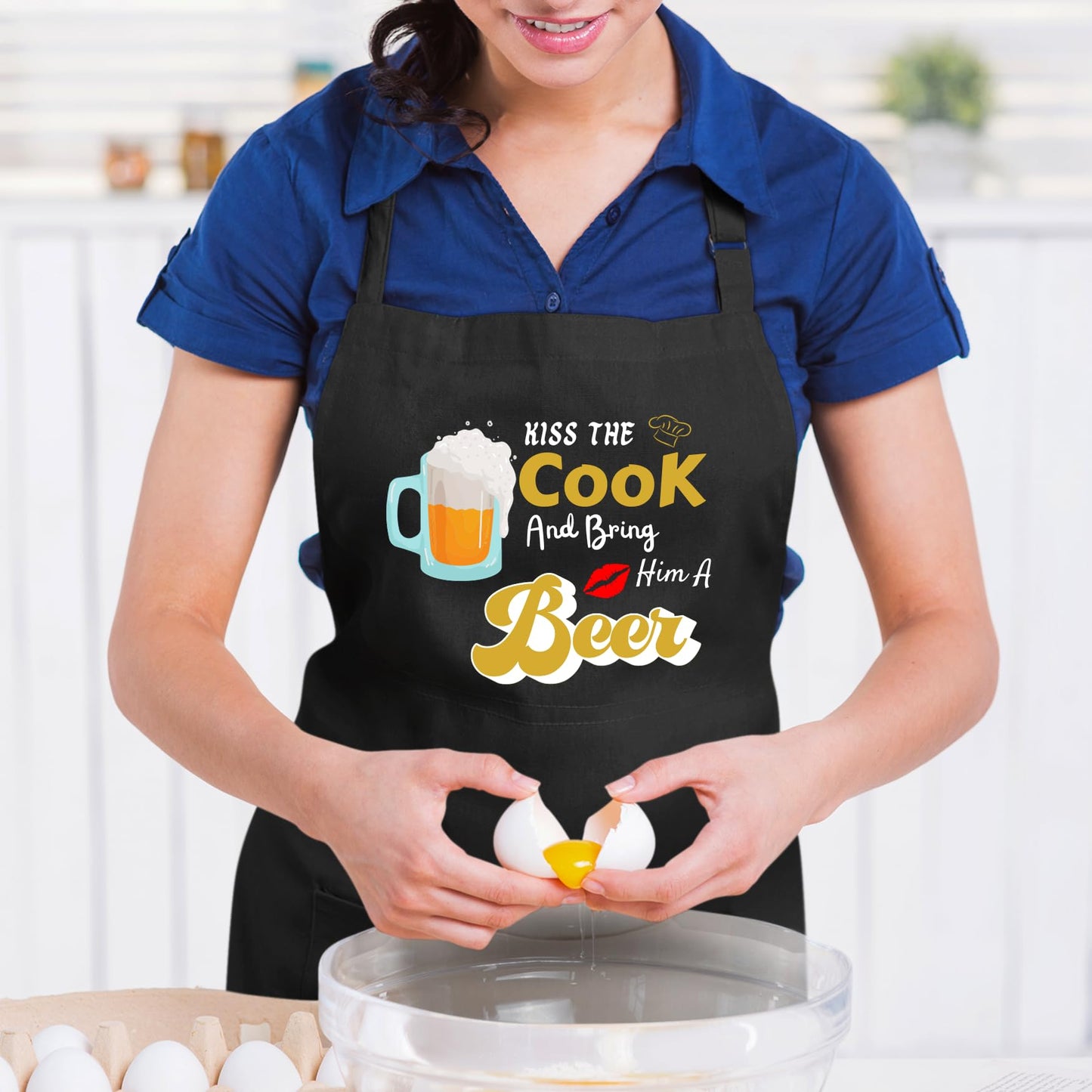 Kiss the Cook And Bring Him A Beer Funny Aprons for men Printed Apron Gift for Her Chef Apron Kitchen Apron BBQ Apron Gift Baking Apron Father Day Gift