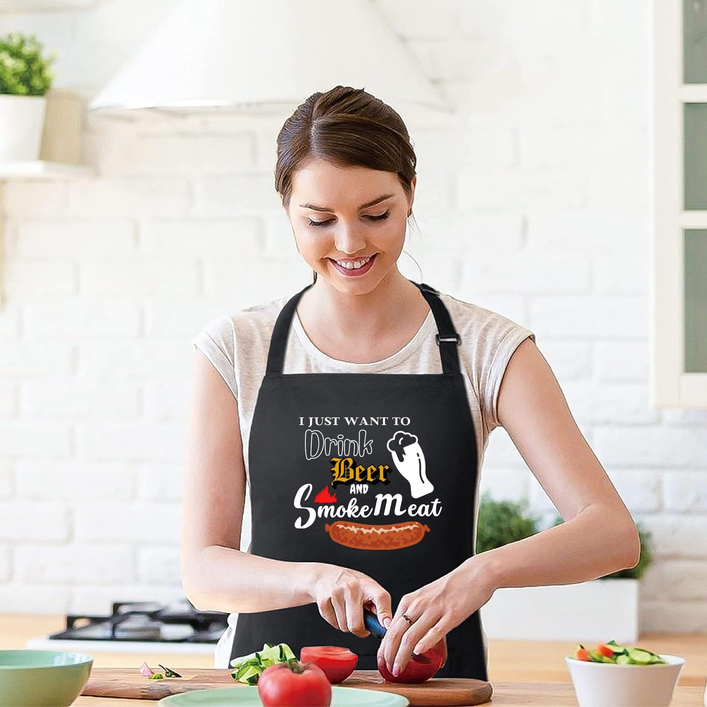 I Just Want To Drink Beer And Smoke Meat Funny Aprons for men Printed Apron Gift for Her Chef Apron Kitchen Apron BBQ Apron Gift Baking Apron Father Day Gift