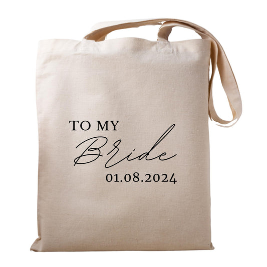 Be Buz Personalized Bride Tote Bag To My Bride Wedding Morning Gift, Custom Bridal Tote Bag Bridesmaid Gift Bridal Showers Reusable Casual Bag for Work Shopping Travel