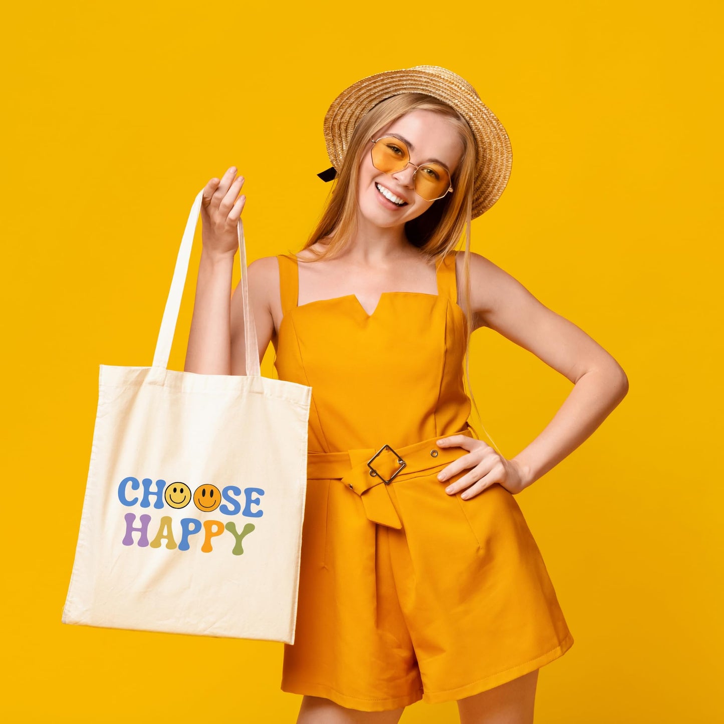 Be Buz Choose Happy Tote Bag Inspirational and Stylish Bag for Spreading Positivity Everywhere You Go Reusable Casual Bag for Work Shopping Travel