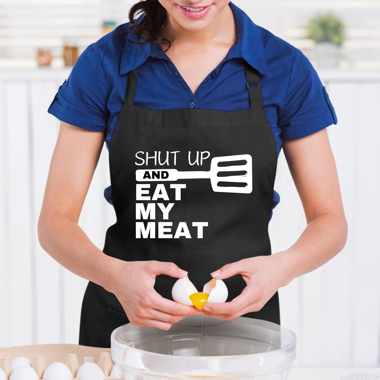 Shut Up And Eat My Meat Funny Aprons for men Printed Apron Gift for Her Chef Apron Kitchen Apron BBQ Apron Gift Baking Apron Father Day Gift