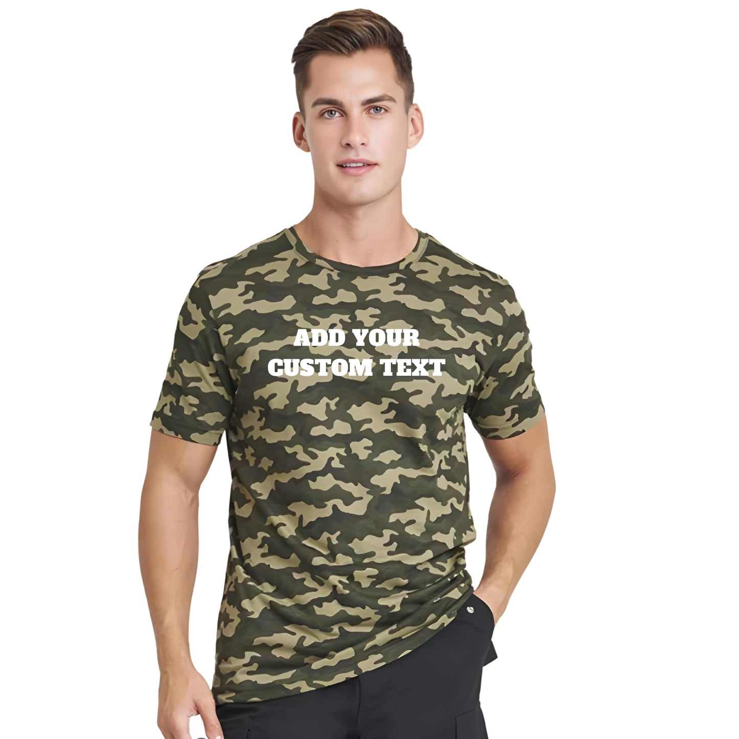 Be Buz Personalized Camouflage T-Shirt Unisex Short Sleeve Military Print Cotton Custom Text Camo T-Shirt