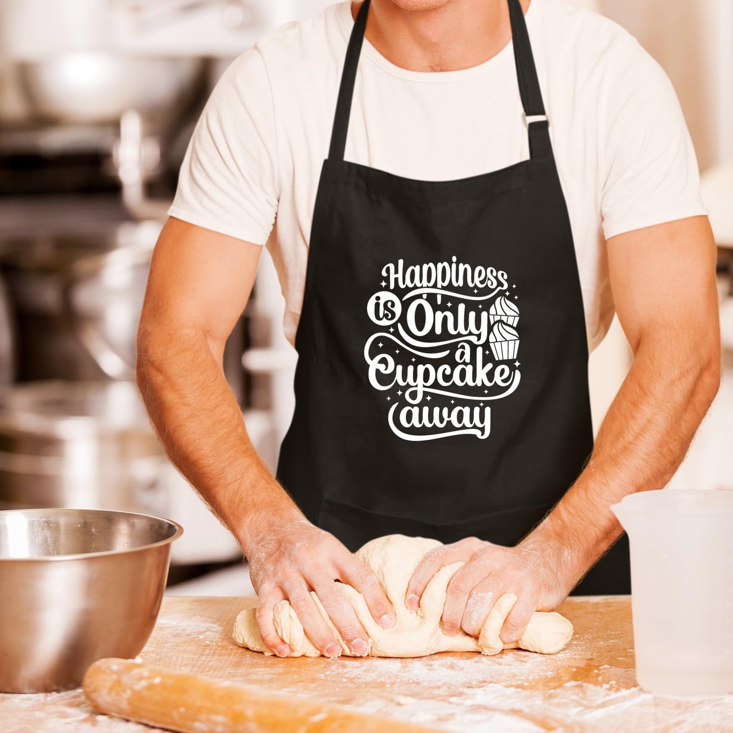 Happiness Is Only a Cupcake Away Funny Aprons for men Printed Apron Gift for Her Chef Apron Kitchen Apron BBQ Apron Gift Baking Apron Father Day Gift