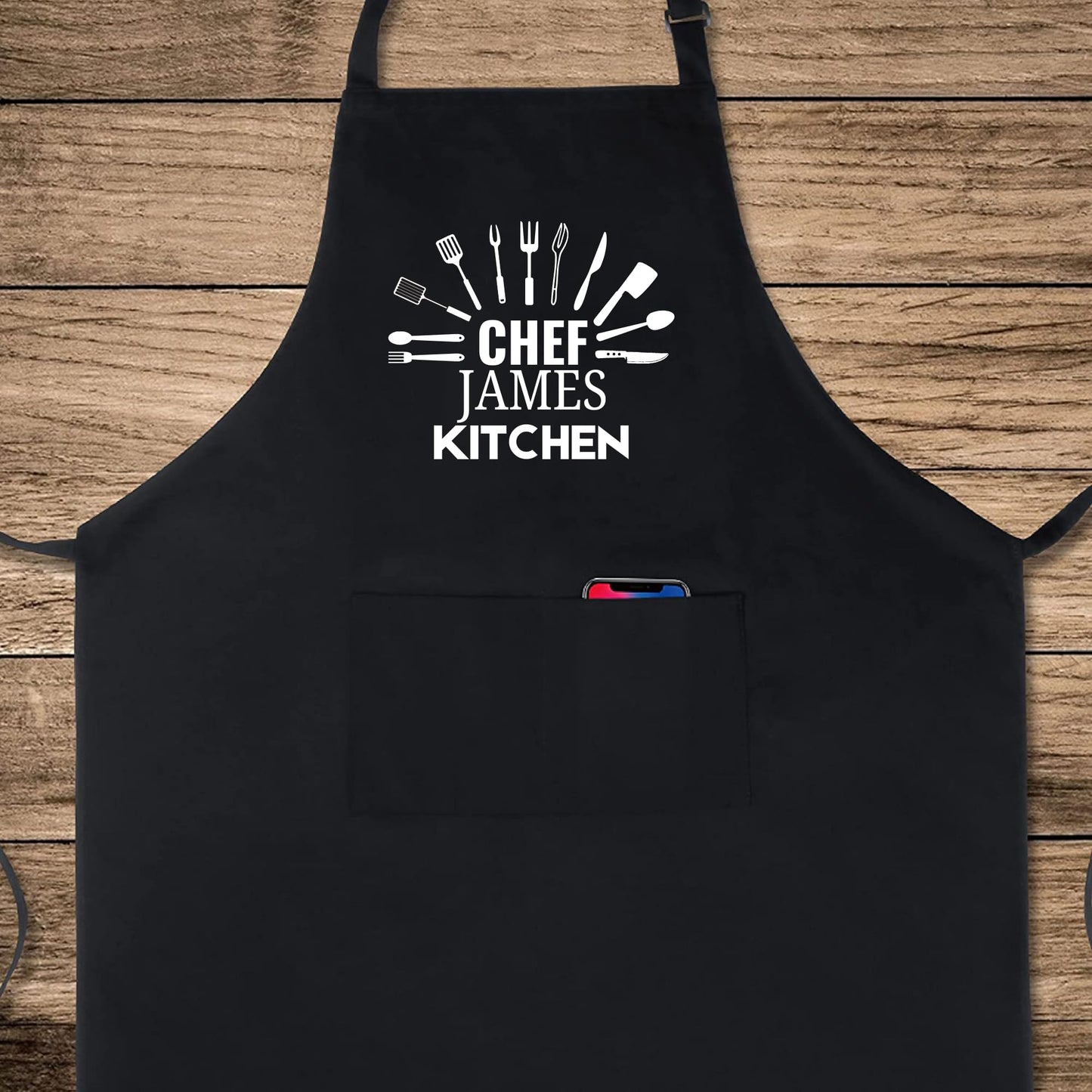 Custom Name Kitchen Apron Personalized Apron for Chefs and Bakers Adjustable Bib Apron for Women and Men with 2 Pockets Gifts for Mom Nana Wife Best Friends gift for him cutlery printed apron