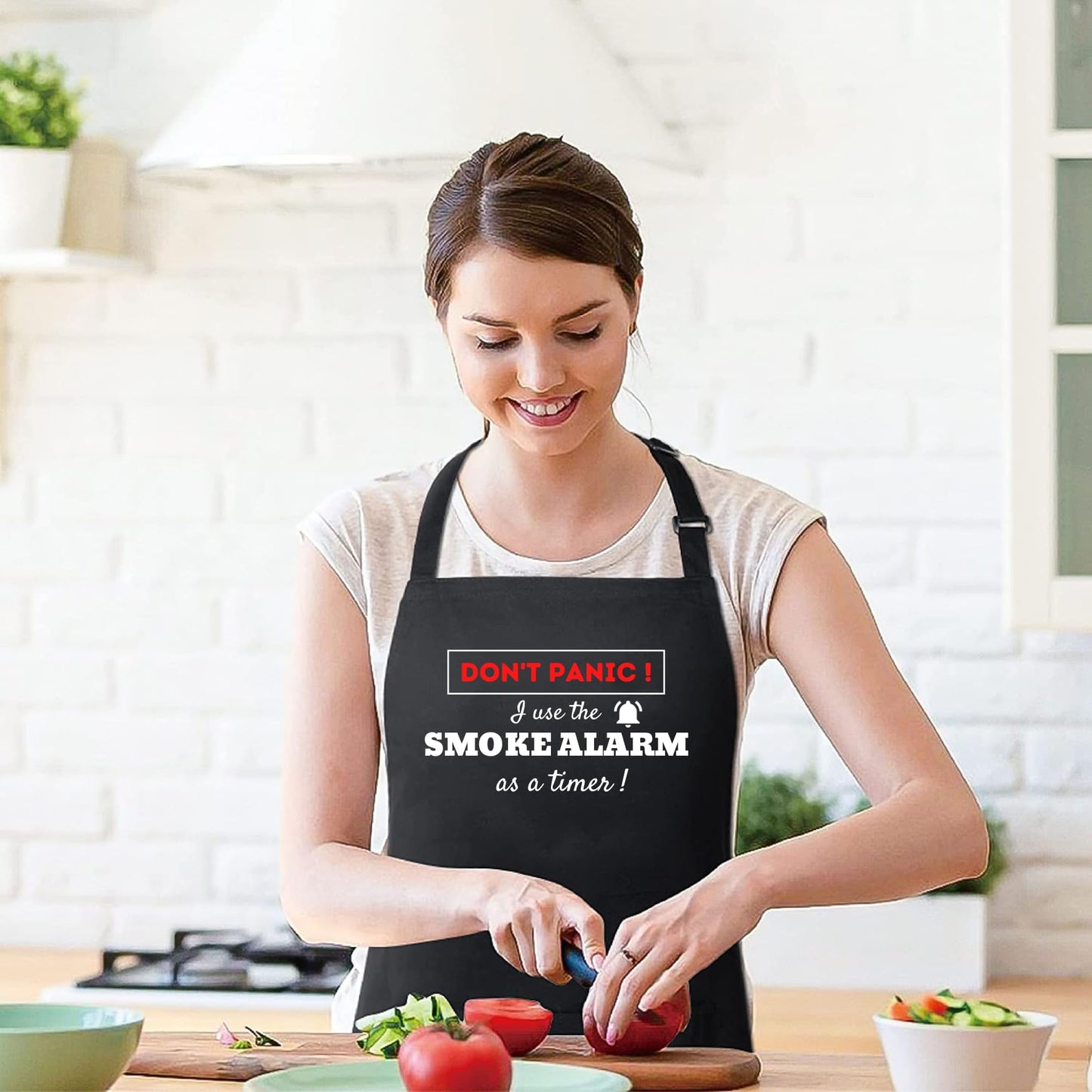 Don't Panic I Use The Smoke Alarm as a Timer Funny Aprons for men Printed Apron Gift for Her Chef Apron Kitchen Apron BBQ Apron Gift Baking Apron Father Day Gift