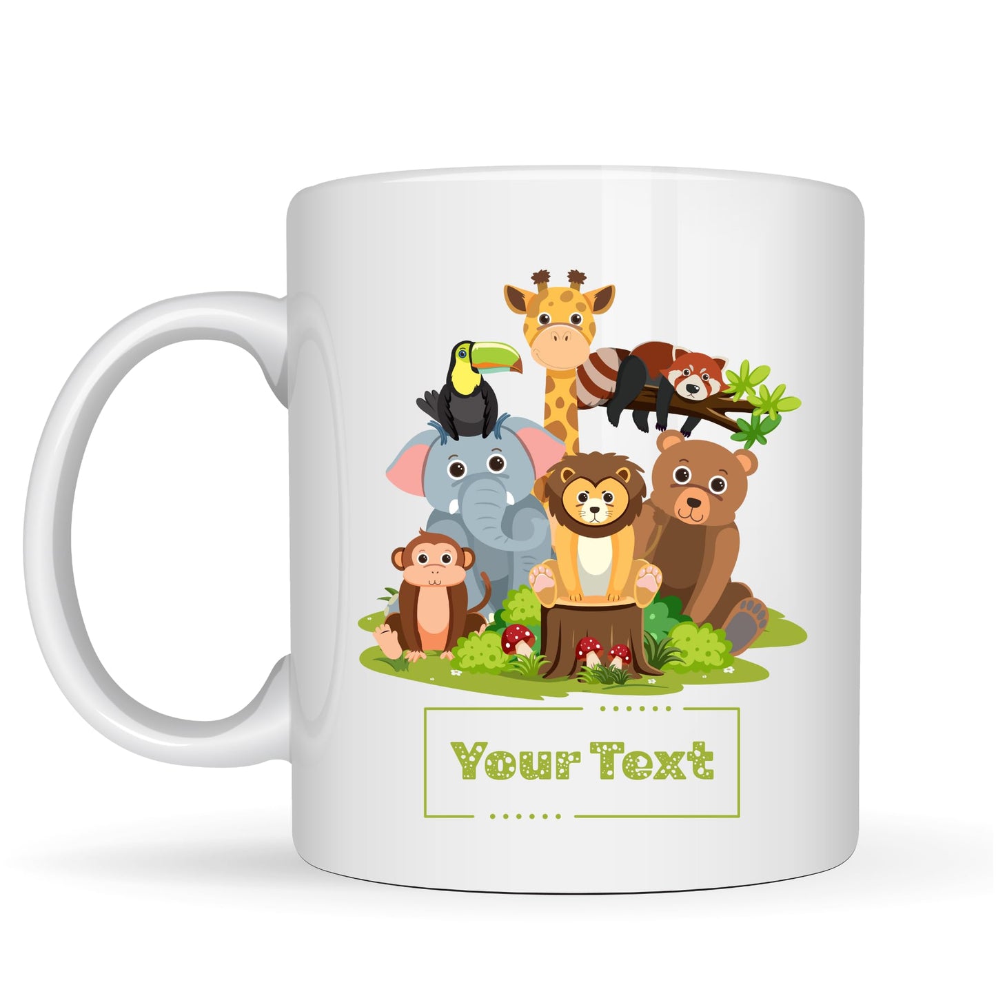 Personalized Jungle Animal Ceramic Coffee Mug, 11oz Custom Mug, Zoo Animal Lover Gift