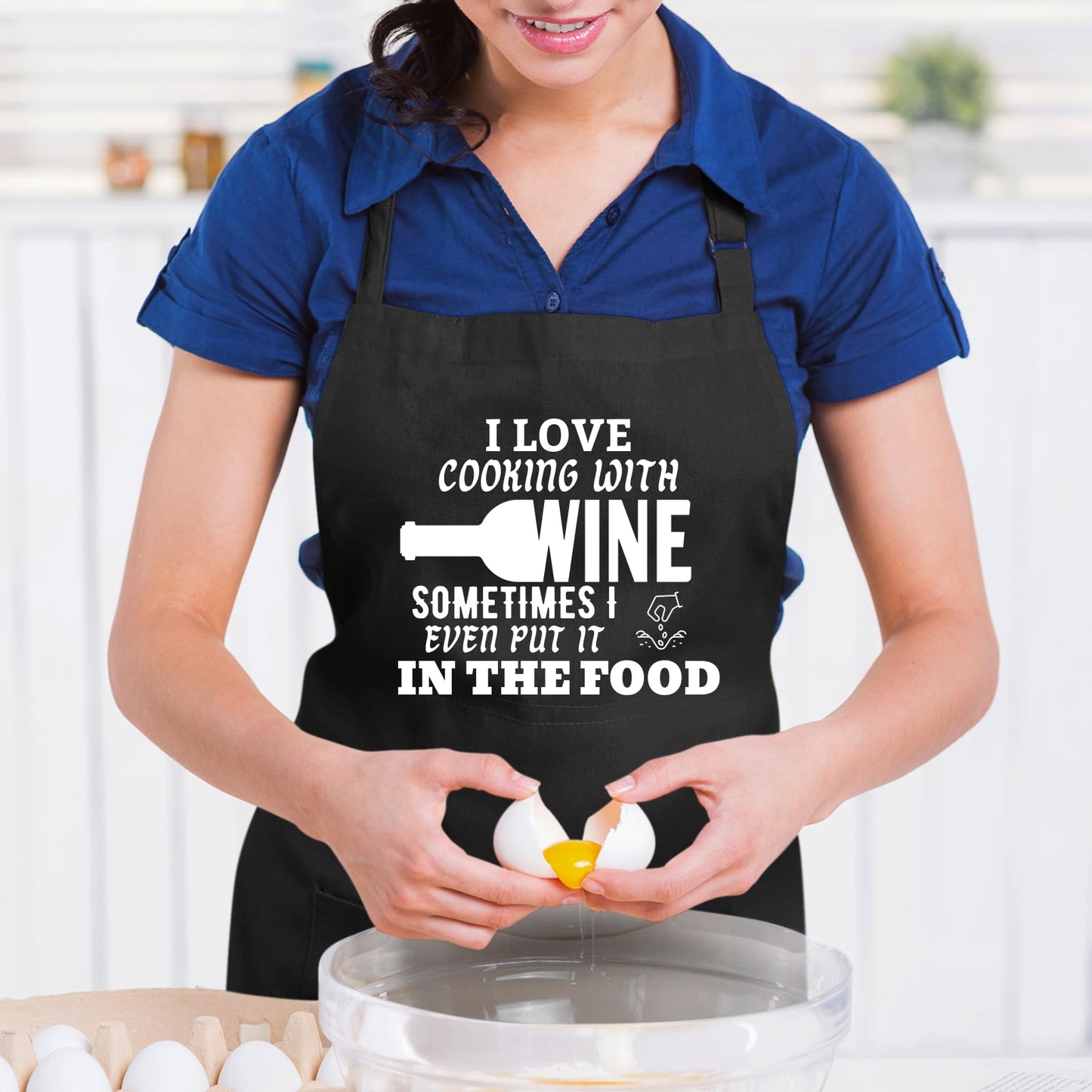I Love Cooking With Wine BBQ Cooking Funny Novelty Apron Birthday Father’s Day Christmas Valentine’s Day Gifts for Dad, Husband