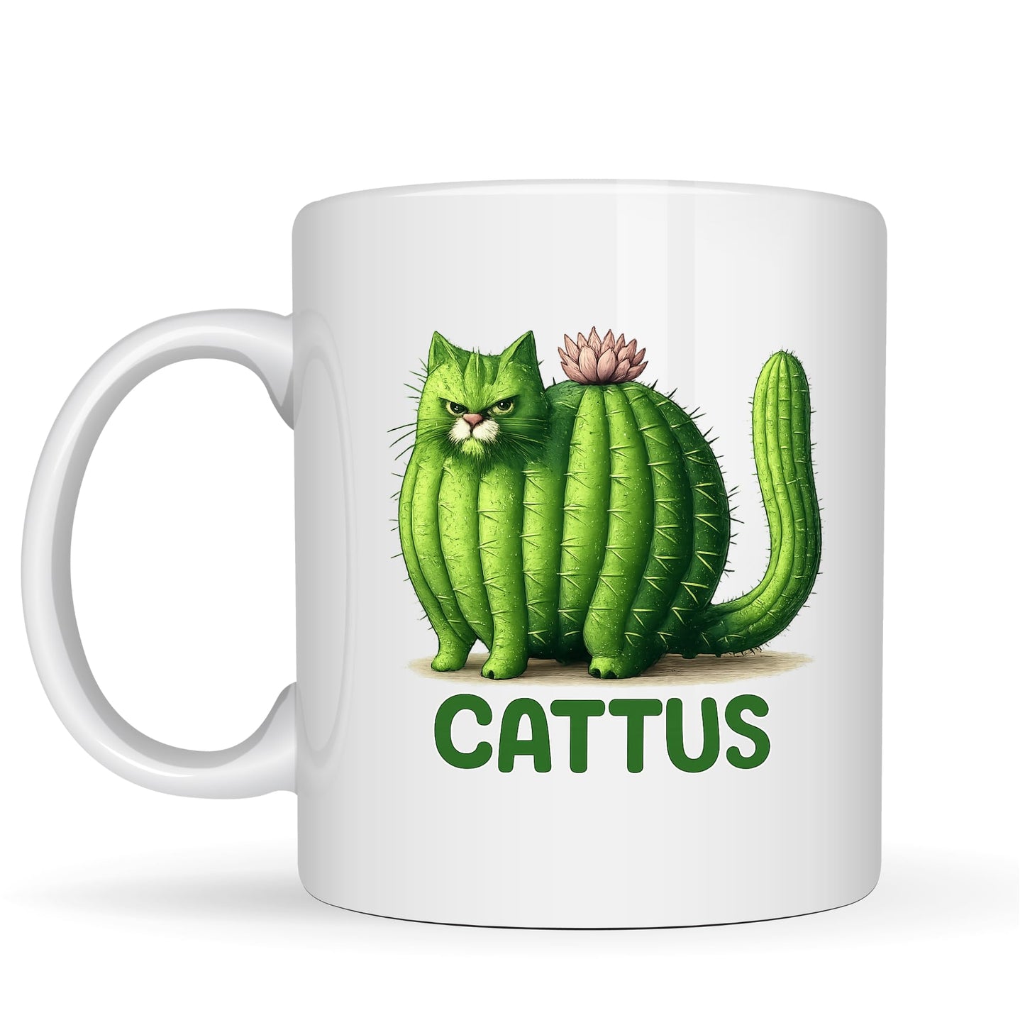 Be Buz Cattus Funny Cat Mug – Cute Pun Ceramic Coffee Mug for Cat Lovers – 11oz White Ceramic Tea Cup Plant Lover Gift