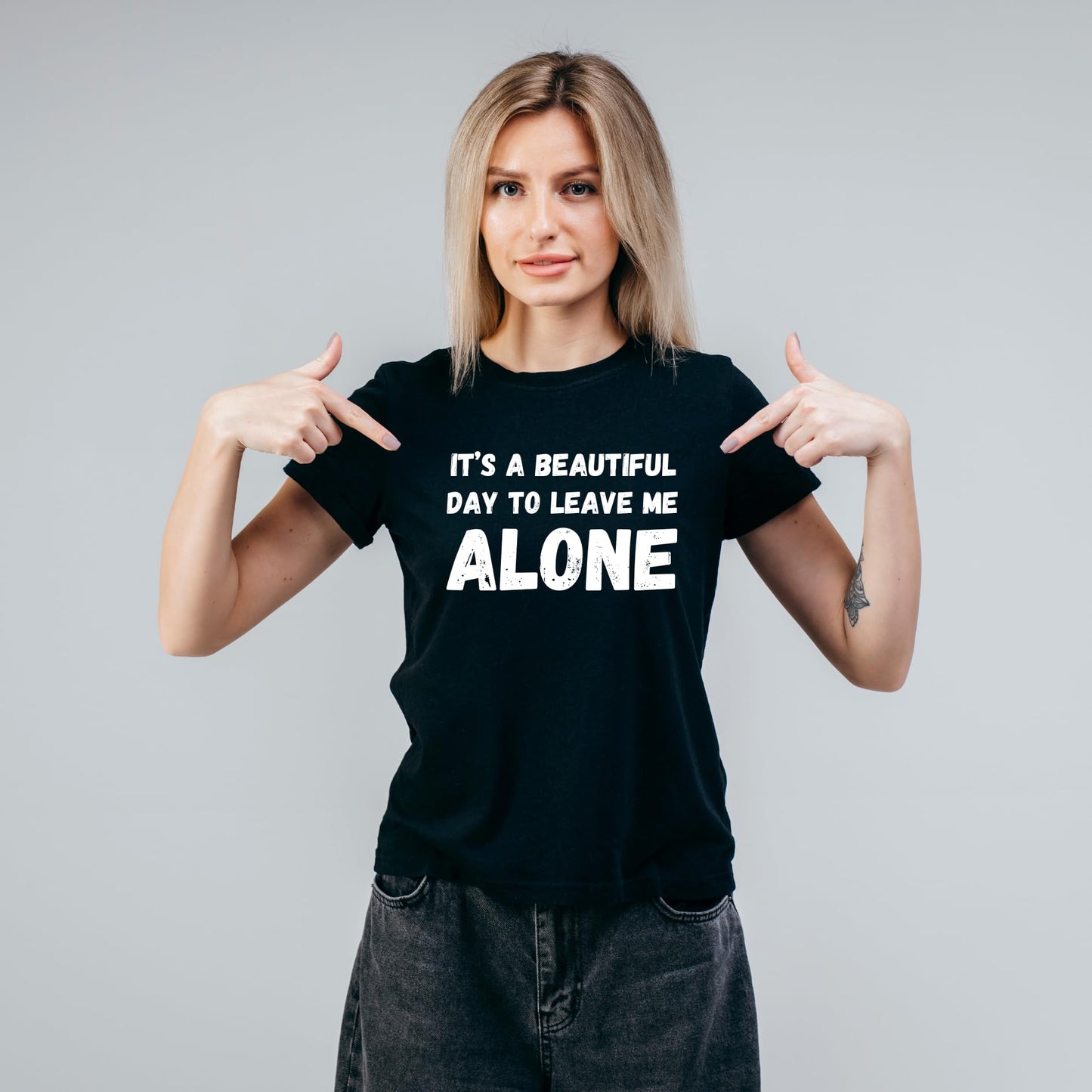 It's A Beautiful Day to Leave Me Alone Funny Printed Black Adults Unisex Men Women Summer Winter Cotton Crew Neck Casual T-Shirt - Top Tee