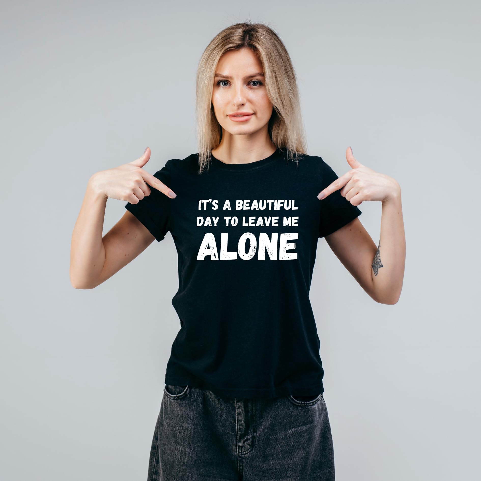 It's A Beautiful Day to Leave Me Alone Funny Printed Black Adults Unisex Men Women Summer Winter Cotton Crew Neck Casual T-Shirt - Top Tee