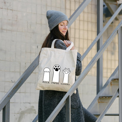 Be Buz Rock Paper Scissors Cat Paw Tote Bag Playful and Stylish Bag for Cat Lovers Reusable Casual Bag for Work Shopping Travel