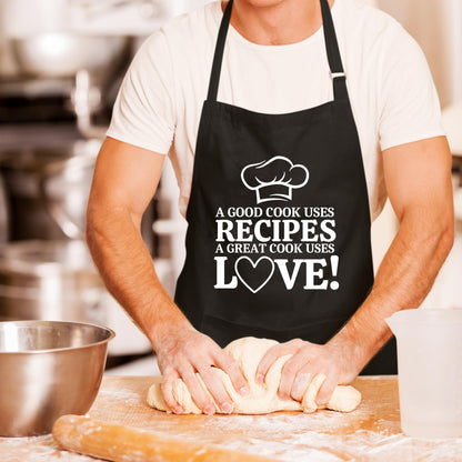 A Good Cook Uses Recipes A Great Cook Uses Love Funny Aprons for men Printed Apron Gift for Her Chef Apron Kitchen Apron BBQ Apron Gift Baking Apron Father Day Gift
