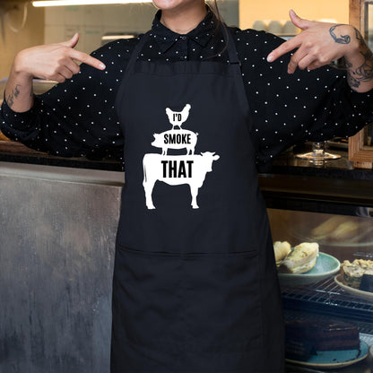 I'd Smoke That BBQ Apron for Grilling Enthusiasts Funny and Durable Grilling Apron for Men and Women Adjustable Heat-Resistant and Perfect for Barbecue Smoking, and Cooking