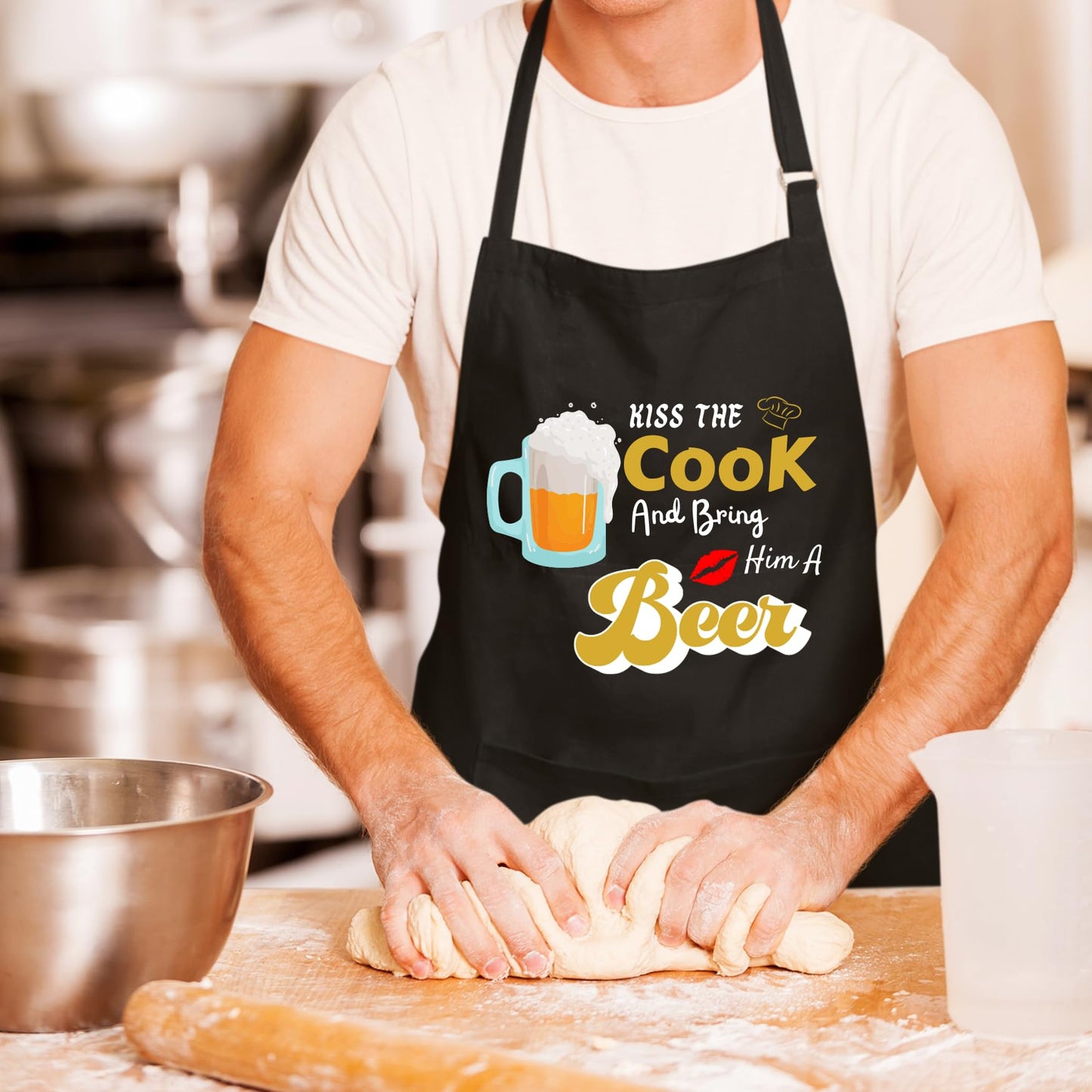 Kiss the Cook And Bring Him A Beer Funny Aprons for men Printed Apron Gift for Her Chef Apron Kitchen Apron BBQ Apron Gift Baking Apron Father Day Gift