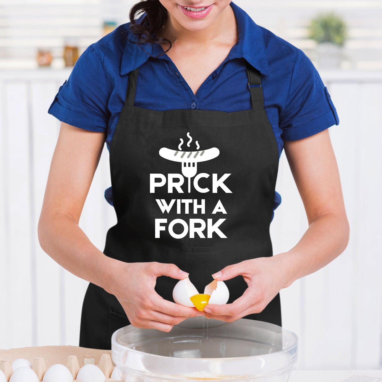 Prick with a Fork Apron - Funny Baking Apron for Home Bakers Chefs and Cooking Enthusiasts Adjustable Bib Apron with Pockets Gift for Bakers